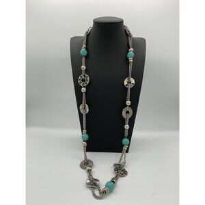 Boho Turquoise & Silver Station Necklace Southwestern Statement Piece